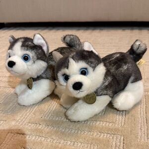 Gray and White Husky Plush Pair